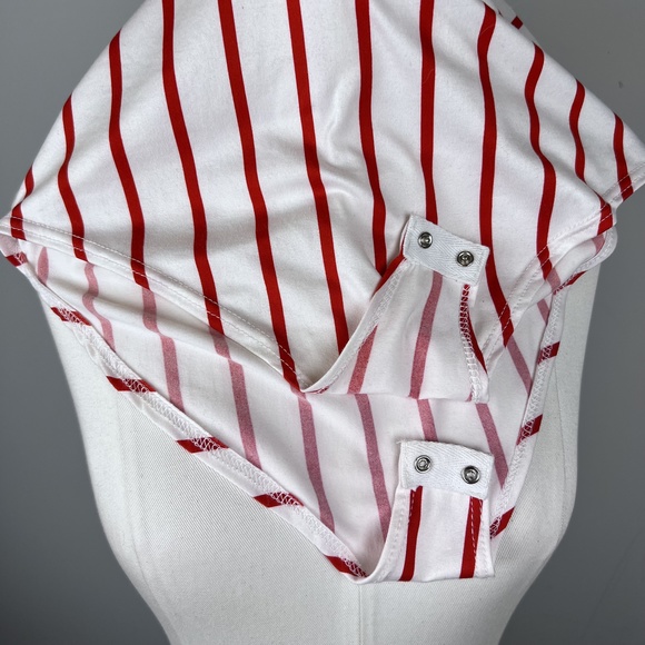 ON THRED UP - Gaze Red&White Striped Bodysuit Tank Rope Strap Double Lining - Picture 14 of 15